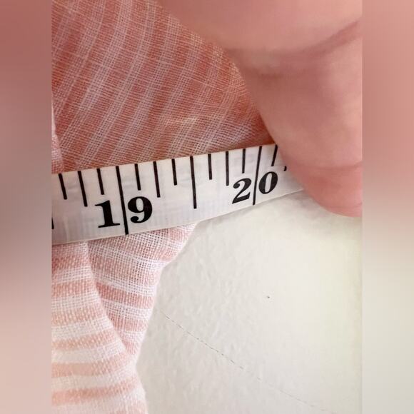 Lafayette 148 100% linen button down blouse pink and white stripe petite bead - Picture 11 of 12